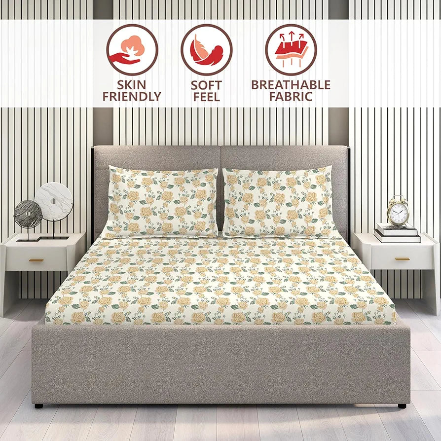 Layers Marigold Cotton Bedsheet Set for All Seasons Lightweight 144 TC King Size Yellow Marigold
