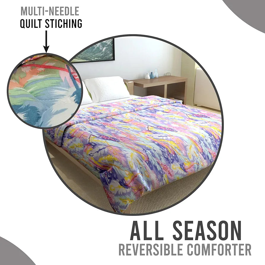 Divine Casa Microfiber 150 GSM Reversible Double Bed Comforter Ultra Soft & Lightweight Blanket Colour Multicolor