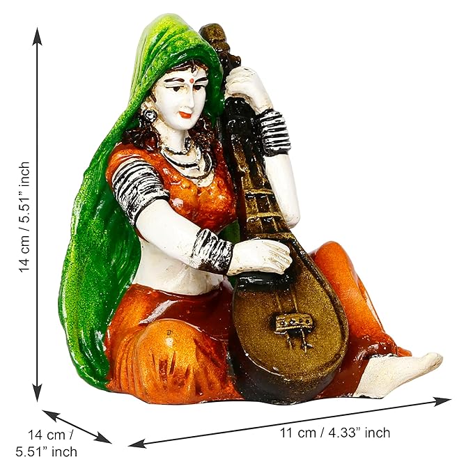 Ecraftindia Colorful Combo of Rajasthani Craftsmen Singing and Lady Playing Musical Instrument Sitar Statue