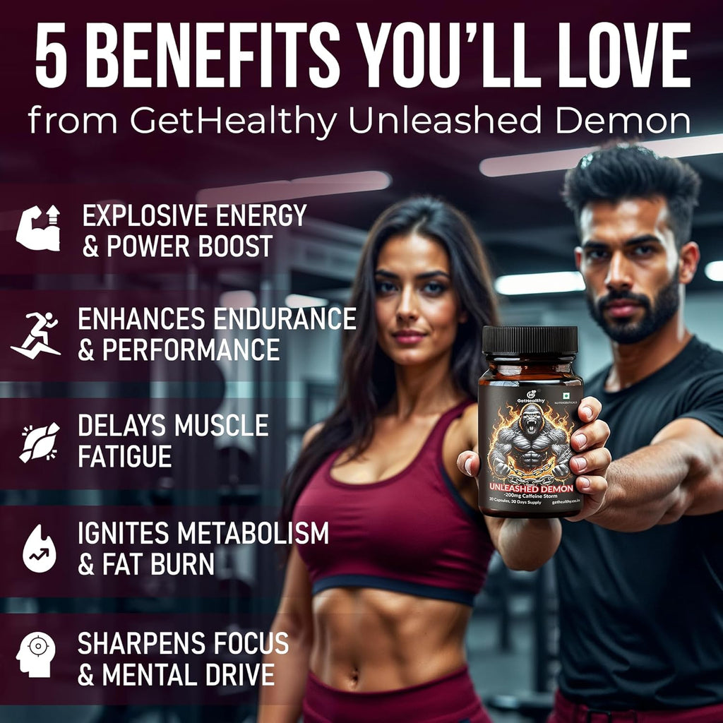 GetHealthyÂ® Unleashed Demonâ„¢ Pre-Workout Capsules | 200mg Caffeine Energy Pills | Pre Workout Supplement for Energy & Focus | Gym Workout Support for Men & Women | 30 Capsules