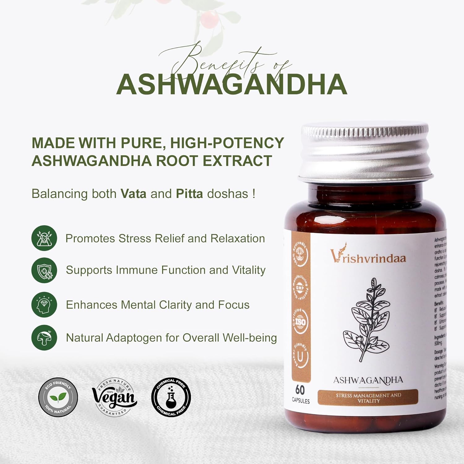 VrishVrindaa Ashwagandha Capsules  500 mg  - 60 Caps