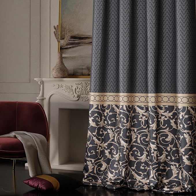 Stoa Paris Curtain for Home, Single pc Patterned Curtain for Long Door Colour Regal Slate