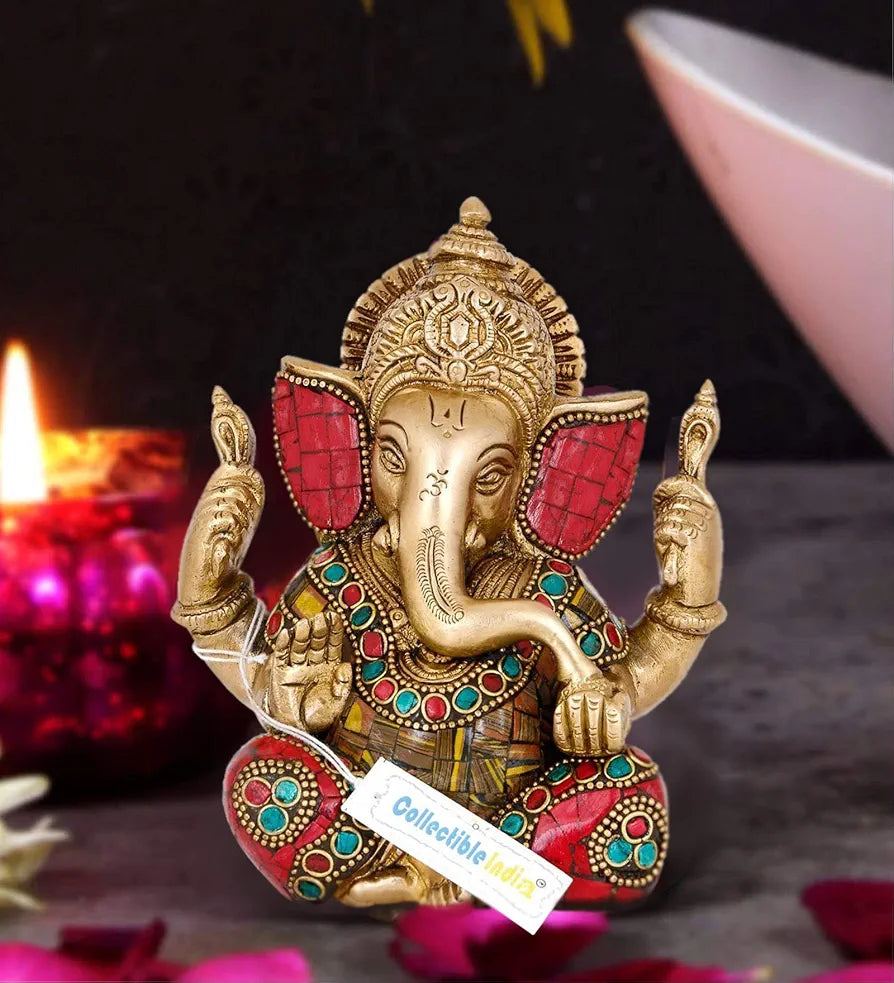 Collectible India 5.5" Lord Ganesha Brass Idol Statue God Ganesh Sculpture