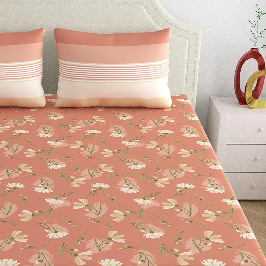 Dreamscape Cotton Double Bedsheet for Double Bed 140 TC 1 Bed Sheet  with 2 Pillow Covers Brown