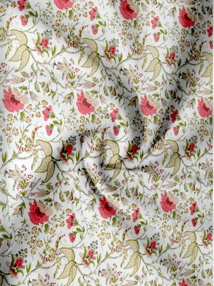 Trance Home Linen 100% Cotton 78"X60" Standard Queen Size Elastic Fitted Bedsheet Printed Queen Bed Size With 2 Pillow Covers 180 TC Colour Calicut White Green