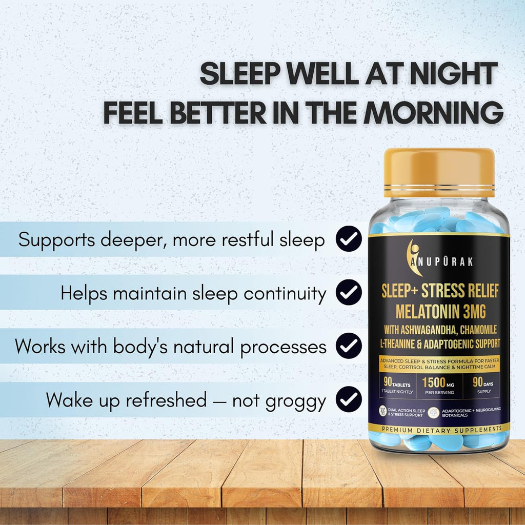 ANUPURAK Melatonin 3mg Sleep Tablets | 11 Actives Sleep Supplement with 5-HTP, Ashwagandha, Tagara & L-Theanine | Sleep Cycle & Nighttime Calm Support | Non-Habit Forming | 90 Veg Tablets (90 Days)
