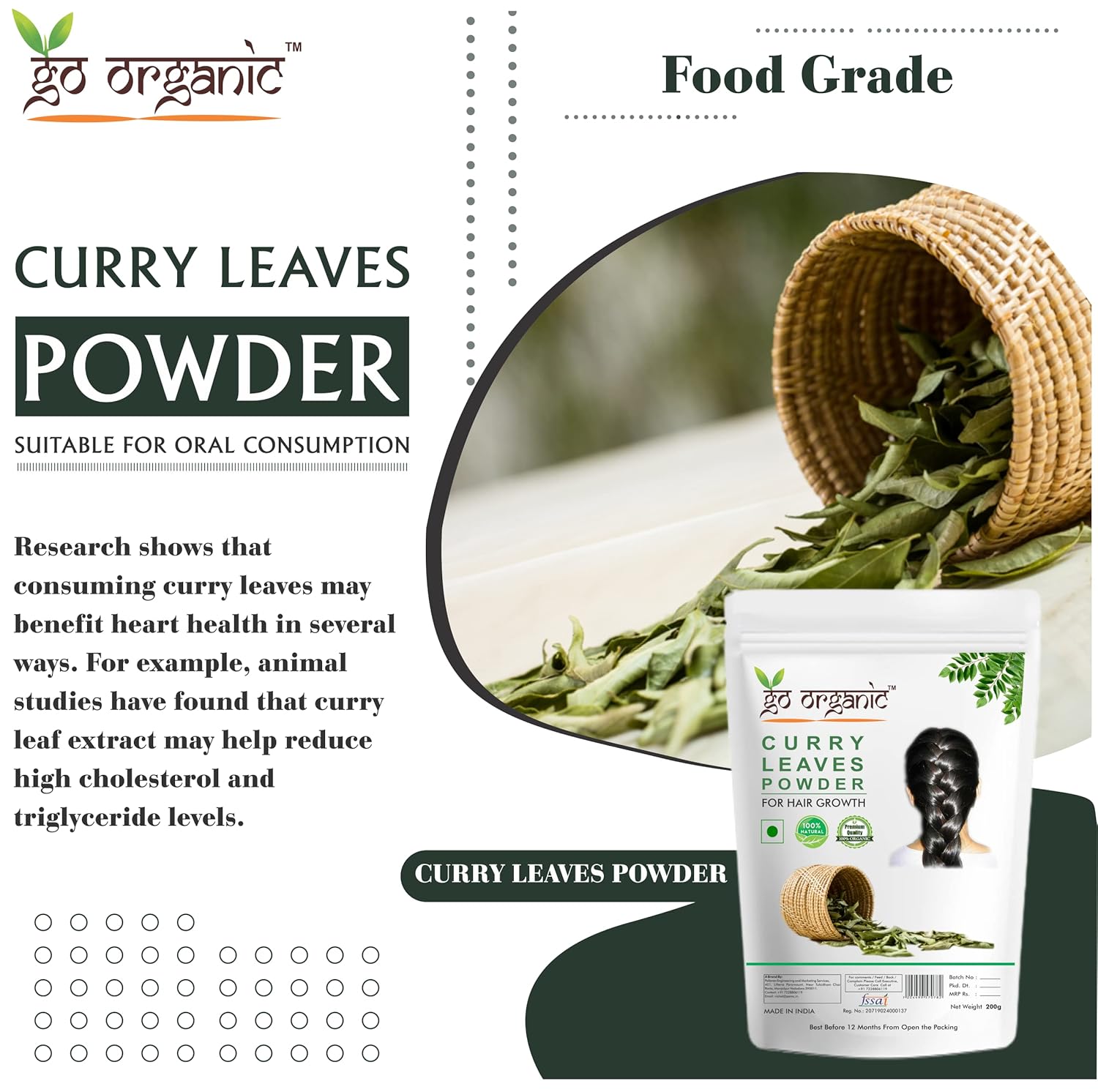 Go Organic Curry Leaves Powder Curry Leaves To Grow Long, Strong And Shiny Hair (200 Grm)