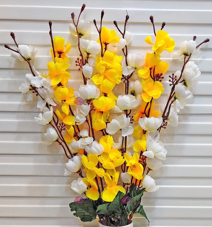 Artificial Flowers Bunch Cherry Blossom Ideal for vase Without vase Yellow Mix 55 cm Height Fabric
