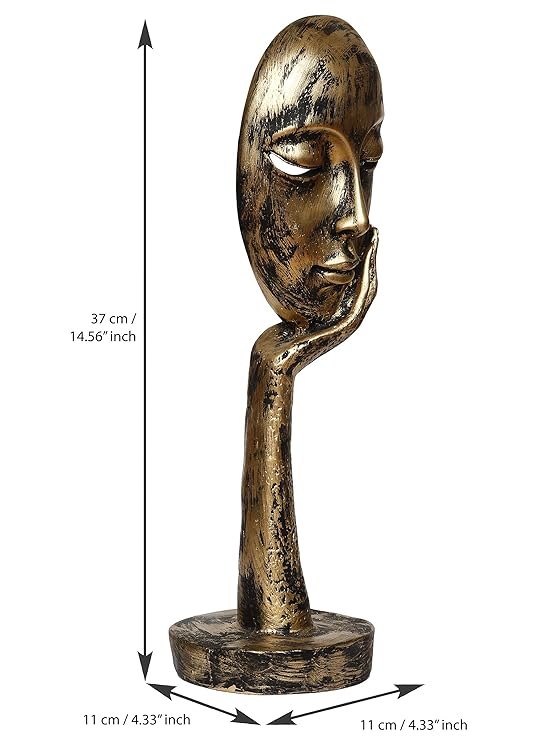 Ecraftindia Antique Look Thinking Lady Face Handcrafted Polyresin Showpiece, Gold, One Size