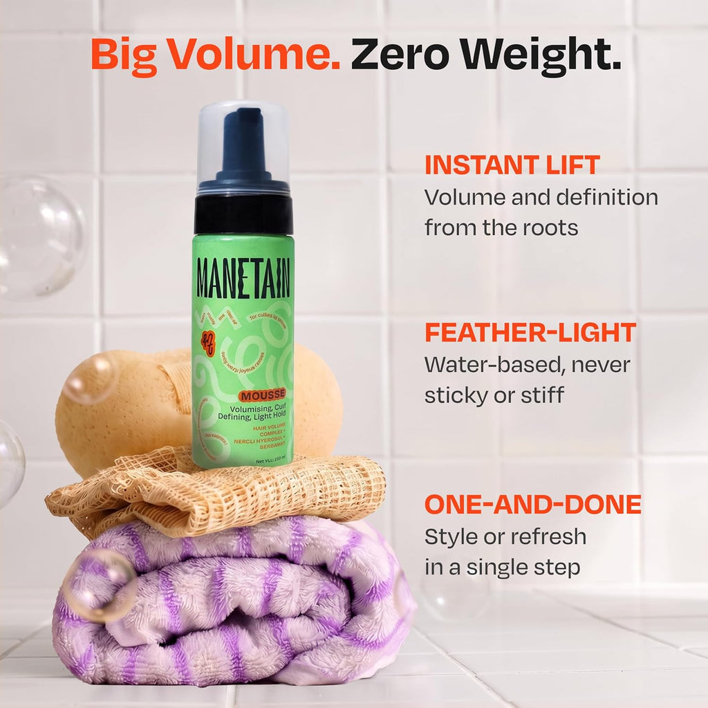 Manetain Hair Mousse 150ml | Volumizing Curl Mousse for Curly Hair | Frizz Control Hair Mousse for Women & Men | Lightweight Hair Styling Mousse for Volume, Definition & Bounce | Vegan & Cruelty Free