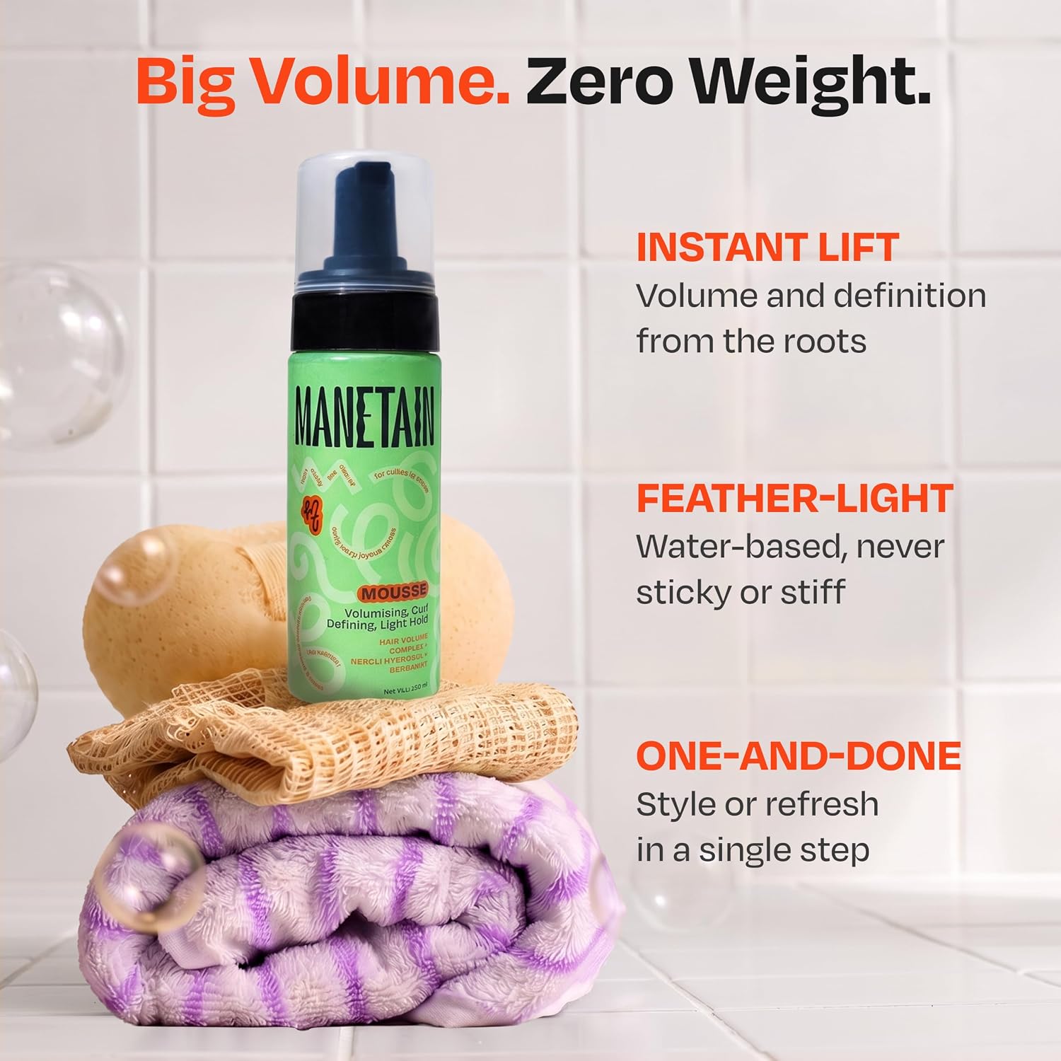 Manetain Hair Mousse 150ml | Volumizing Curl Mousse for Curly Hair | Frizz Control Hair Mousse for Women & Men | Lightweight Hair Styling Mousse for Volume, Definition & Bounce | Vegan & Cruelty Free