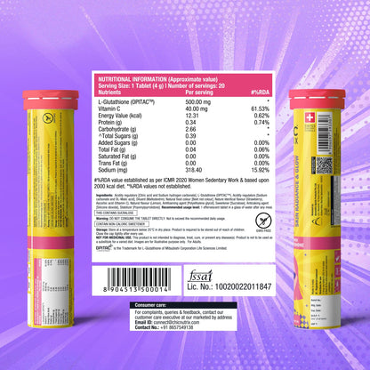Chicnutrix Glow 500mg Effervescent Tablets - Strawberry & Lemon Flavor, For Glow & Radiance Skin