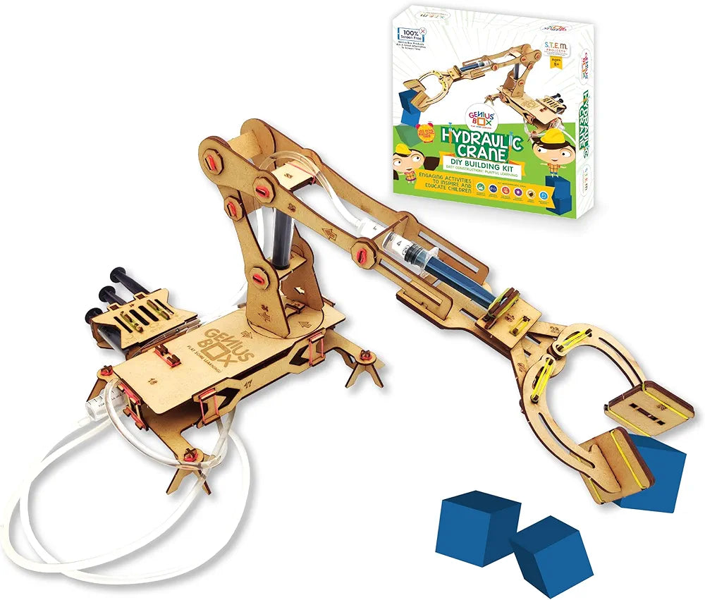 Genius Box Hydraulic Crane Fun Toy DIY Science Kit for Kids 8years and Up, STEM Toy, Learning Kit, Educational and Construction Based Activity Game