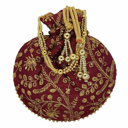 Ethnic Clutch Silk Potli Batwa Pouch Bag with Metal Bead work Gift