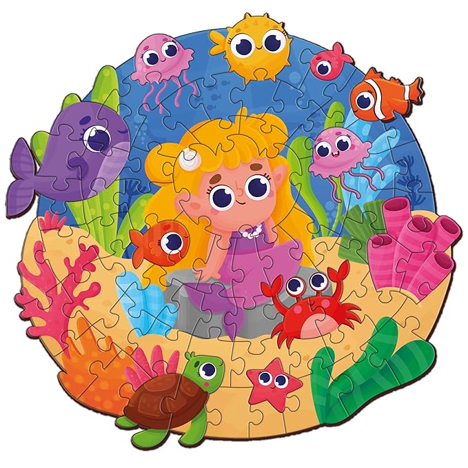 Mini Leaves Mermaid Art Unique Shape Wooden Puzzle for 4+ Kids I Children Wall Decoration Puzzle 50 Pcs Puzzle
