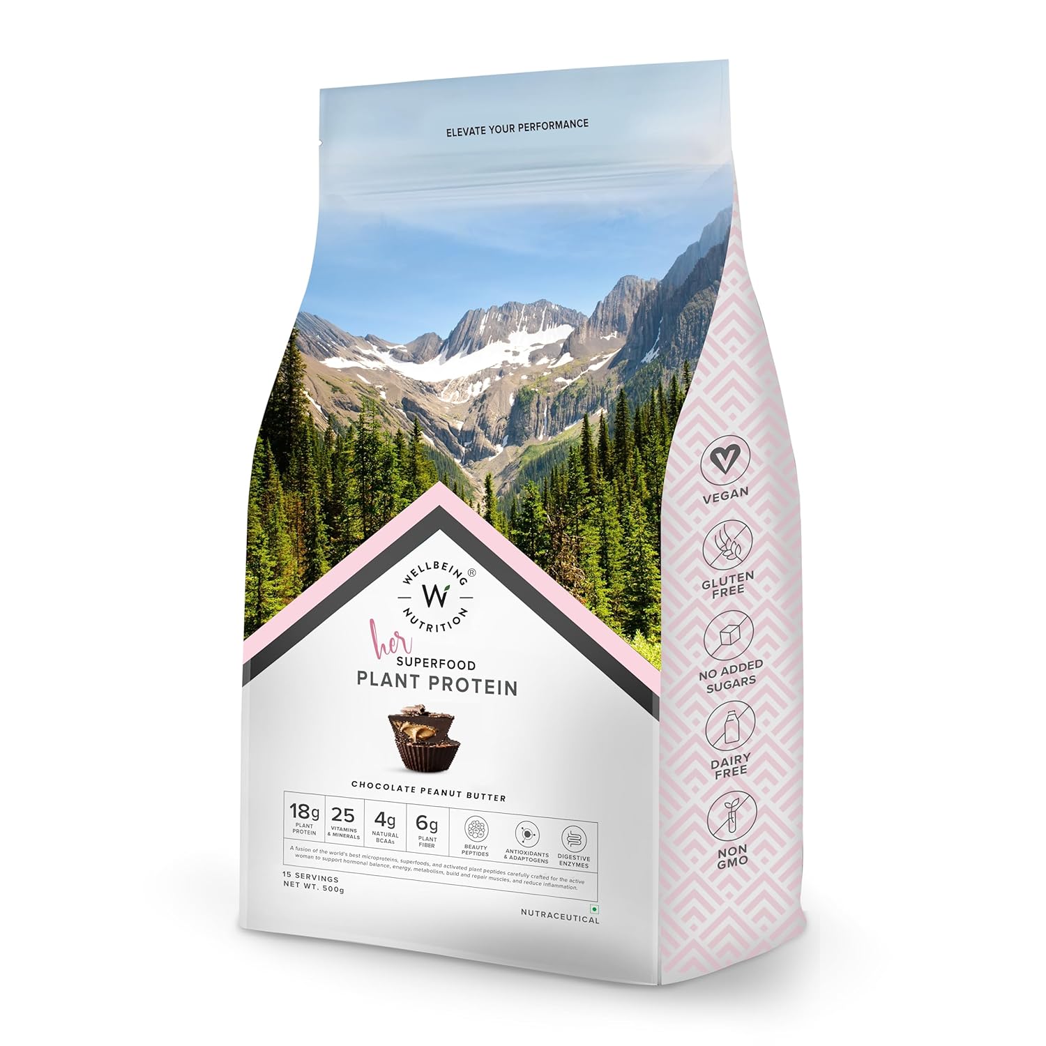 Wellbeing Nutrition Organic Vegan Plant Protein Powder for Women | 4g BCAA & 18g Pea Protein & Brown Rice Protein Isolate for Energy, Growth & Hormonal Balance | Chocolate Peanut Butter - 500gms