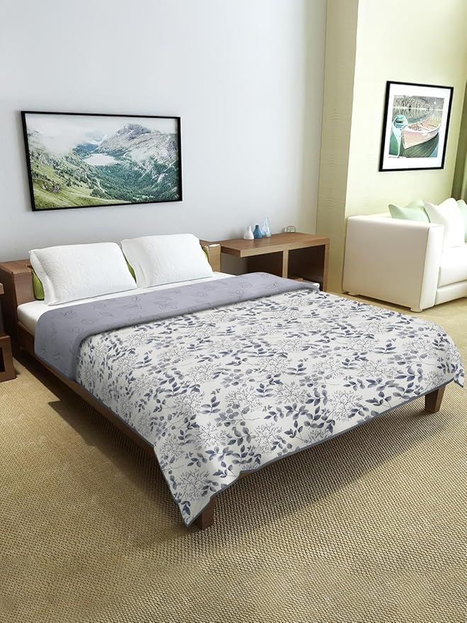 Cortina Ultra-Soft Microfiber Reversible 120 GSM Abstract Single AC Blanket Quilt Dohar | White