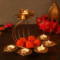 The Purple Tree Beautiful Floral Diya Urli Bowl for Floating Flowers and Tea Light Candles Gold Half Diya Flower