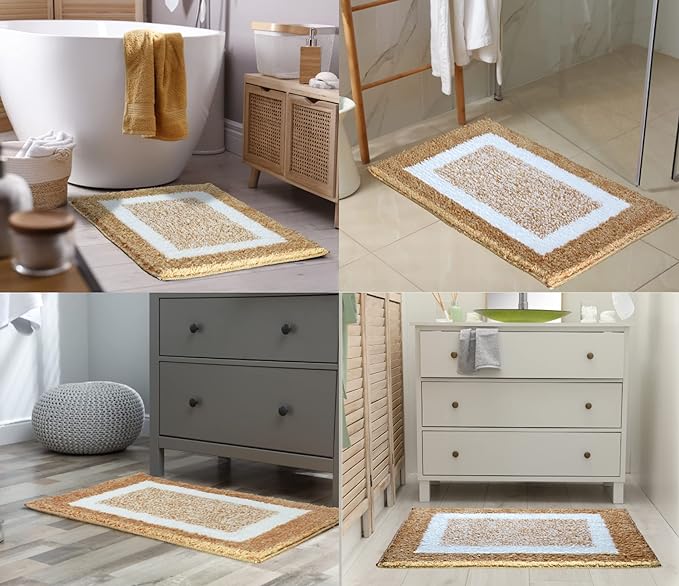Roseate Modern Soft Microfibre Solid Bath Mat Bedroom Kitchen Floor Mat (Beige Colour)