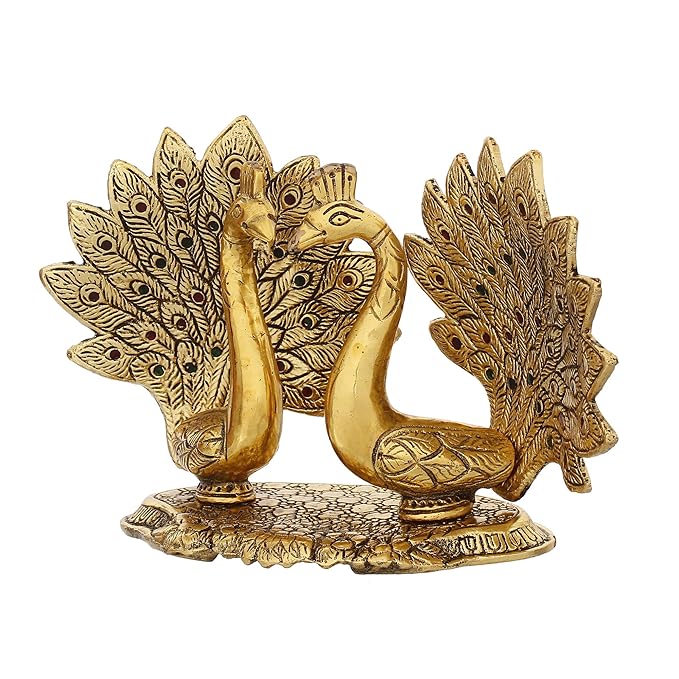 Ecraftindia Loving Golden Swan With Feather Couple 6inch Decorative Metal Figurine