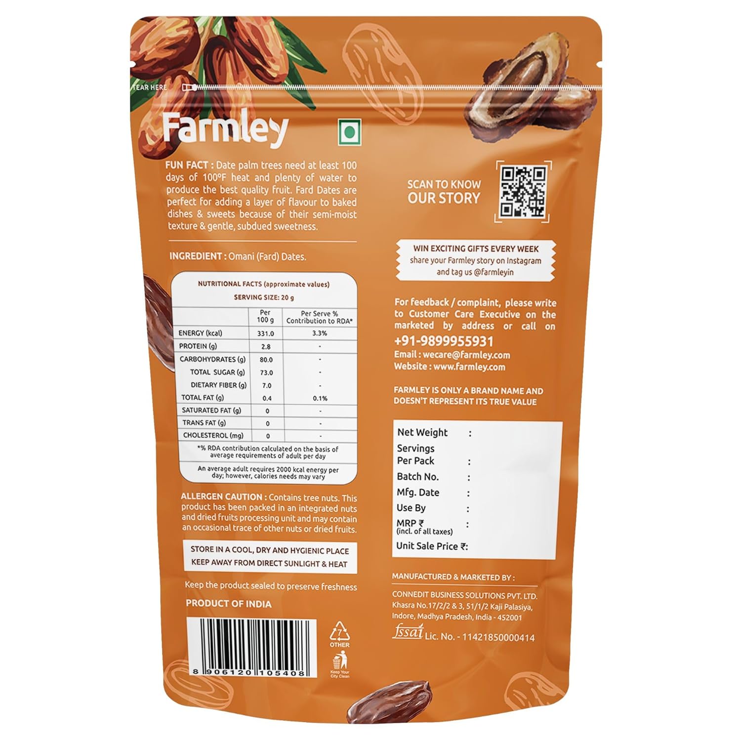 Farmley Omani Fard Dates/Khajur, 500 g | Healthy Snacks, Rich in Fibre, Naturally Sweet, Naturally Low-Fat Food