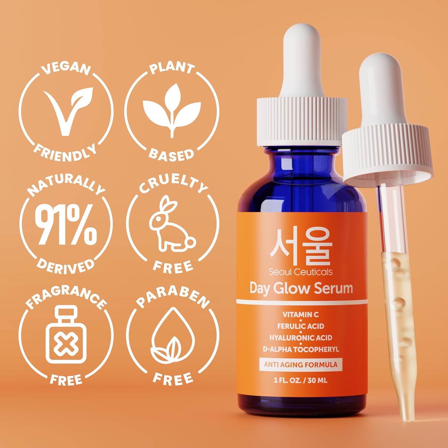 SeoulCeuticals Korean Vitamin C Serum for Glowing Skin â€“ 20% Vitamin C + Hyaluronic Acid + CE Ferulic Acid â€“ Potent Anti-Aging & Anti-Wrinkle Korean Beauty Vit C Serum â€“ 30ml