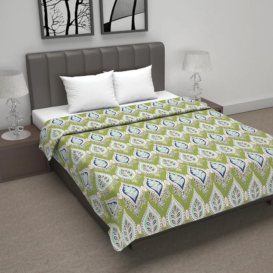 Divine Casa Floret 100% Cotton Double Dohar 120 GSM Soft & Lightweight Throw Blanket Colour Palm Green