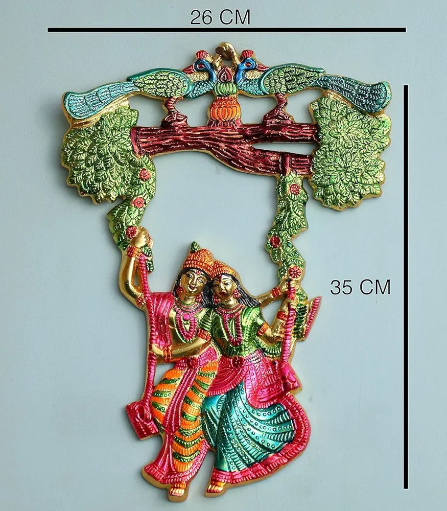 Chhariya Crafts Metal Radha Krishna Tree Jhula and Ganesha Wall Hanging Art Decorative Showpiece