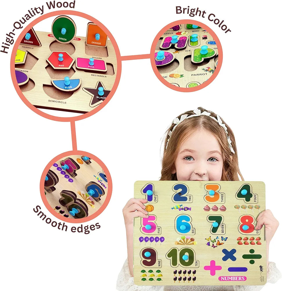Lefan Wooden Learning Educational Board for Kids, Puzzle Toys for 2 Years Old Boys & Girls