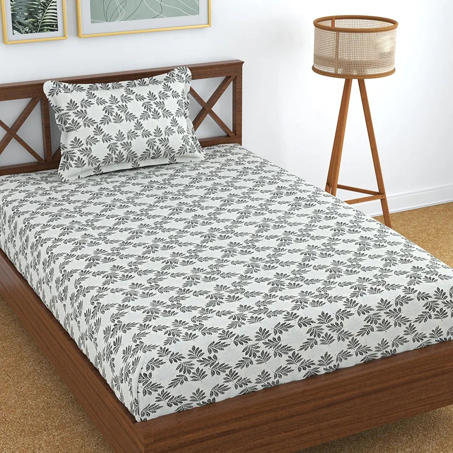 Homefab India 180 TC Glace Cotton Single BedSheet with 1 Pillow Cover Grey
