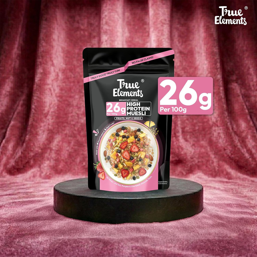 True Elements High Protein Muesli 400g | 26g Protein | Fruit,Nuts & Seeds | Healthy Breakfast Cereal | Rich in Nuts, Seeds & Wholegrains | No Added Preservatives