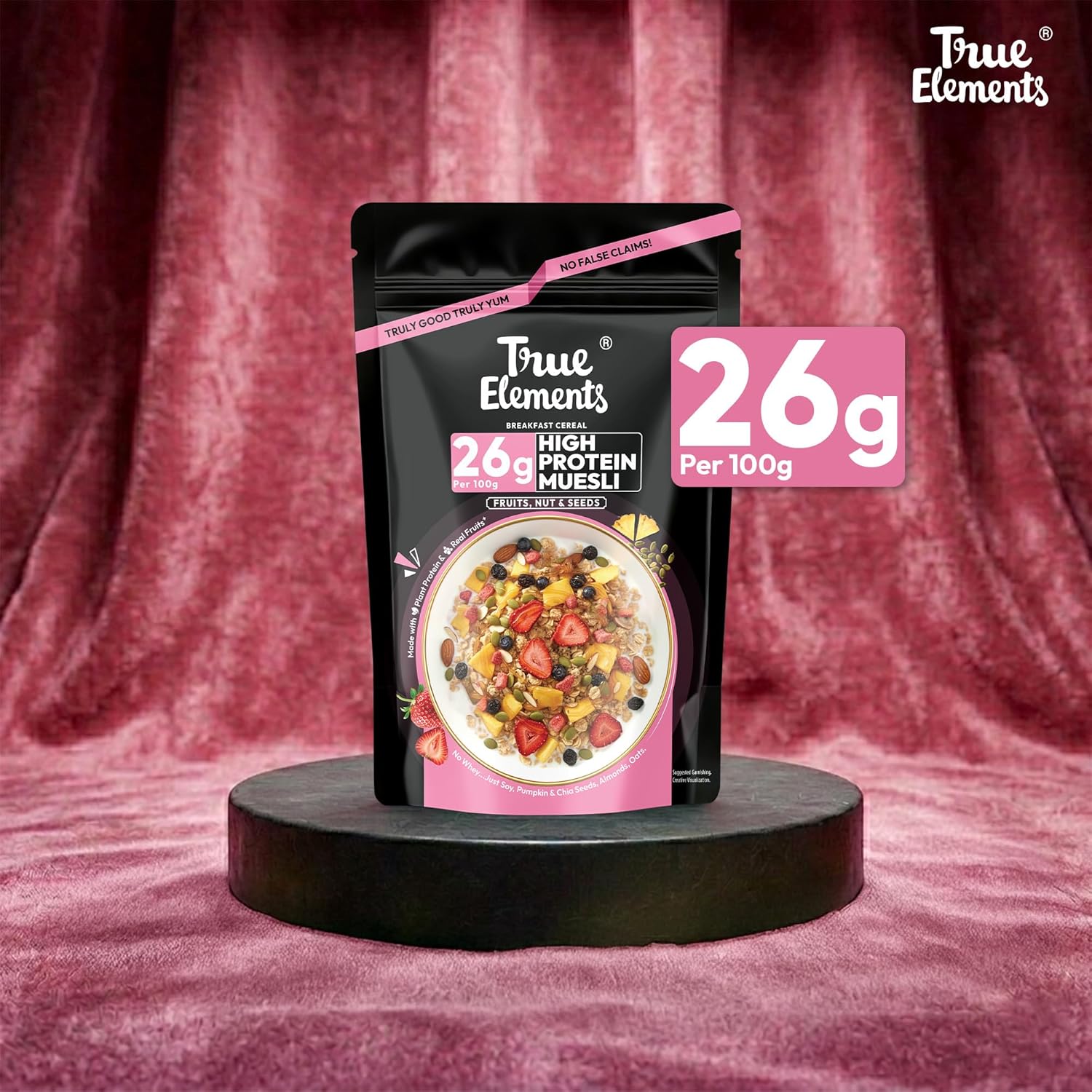 True Elements High Protein Muesli 400g | 26g Protein | Fruit,Nuts & Seeds | Healthy Breakfast Cereal | Rich in Nuts, Seeds & Wholegrains | No Added Preservatives