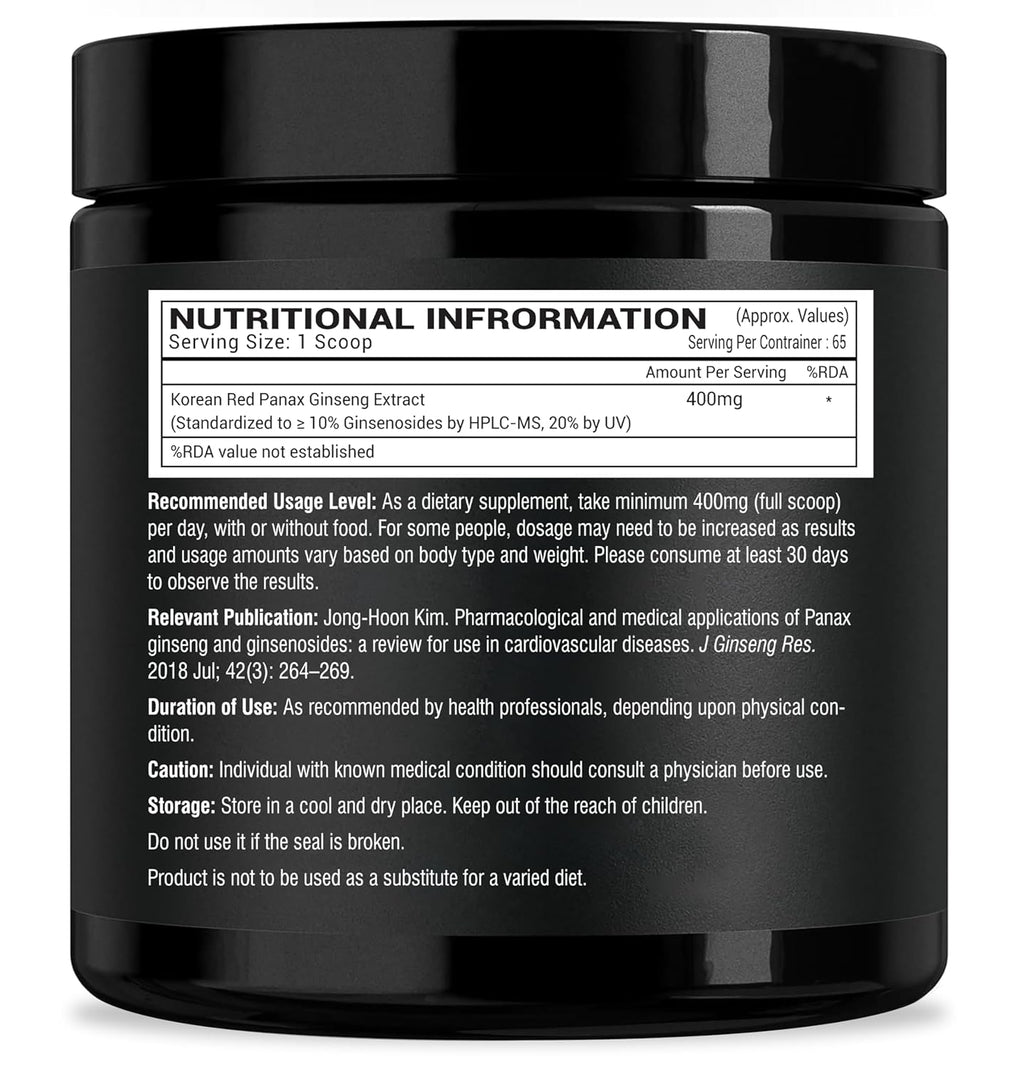 GREENDORSE Organic Korean Panax Ginseng Extract Powder |10% active Ginsenosides by HPLC | Lab tested| Immune & Cognitive support, Boosts Energy, Stamina, Vegan Friendly-30g