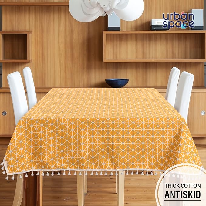 Urban Space Cotton Dining Table Cover 6 Seater Printed Cotton Table Cloth Colour Yellow Star