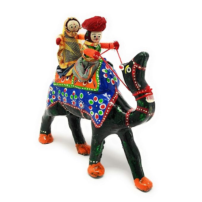 JH Gallery Handmade Recycled Material Figurines Rajasthani Doll Couple Rider Idol Showpiece Camel