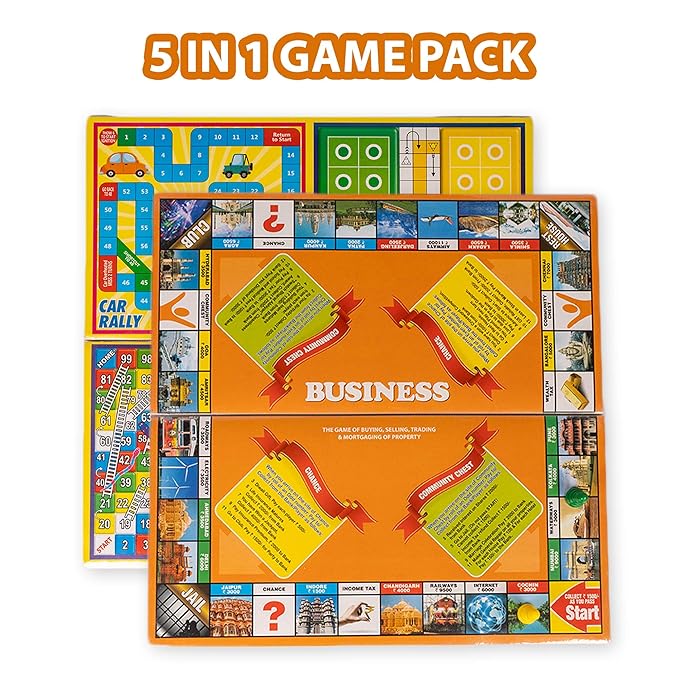 Ratna's 5 in 1 Business Senior Game With Plastic Coins Along With Other Board Games for Kids & Adults