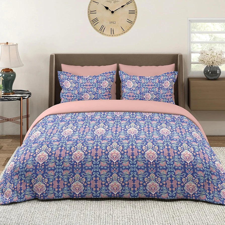Layers Illuminating Homes Cotton Bedsheet Set for All Seasons Lightweight 140 TC Queen Size Blue Illuminating