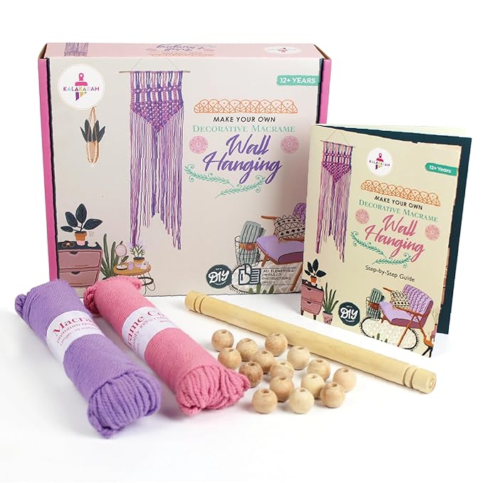 Kalakaram Diy Pink Purple Macrame Wall Hanging Making Kit | Diy Kit for Kids | Craft Kit for Girls | Activity Kit for Kids