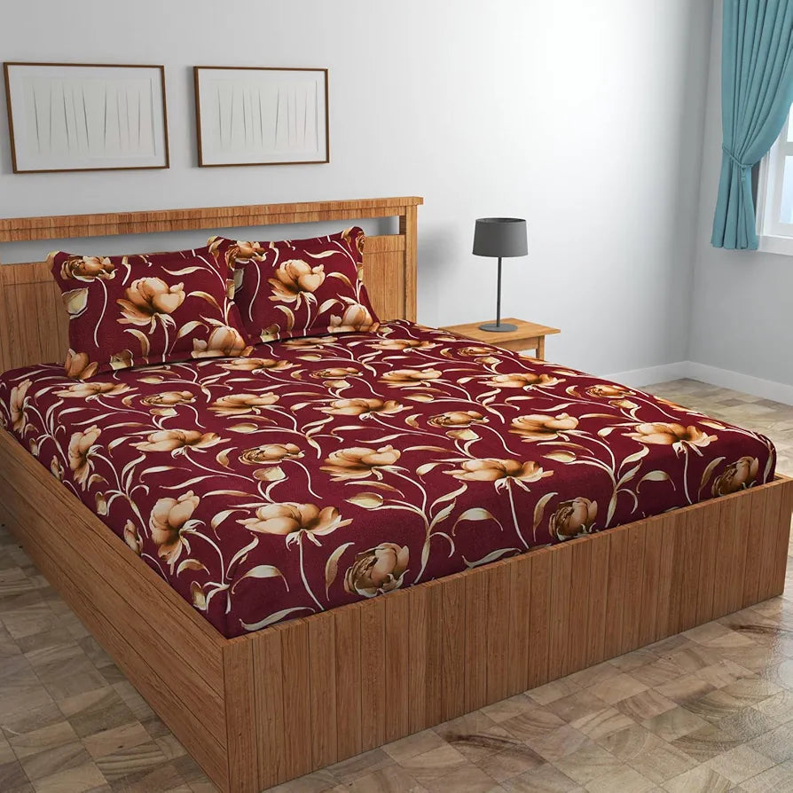 Homefab India 160 TC Glace Cotton Double BedSheet with 2 Pillow Covers Multicolor Floral