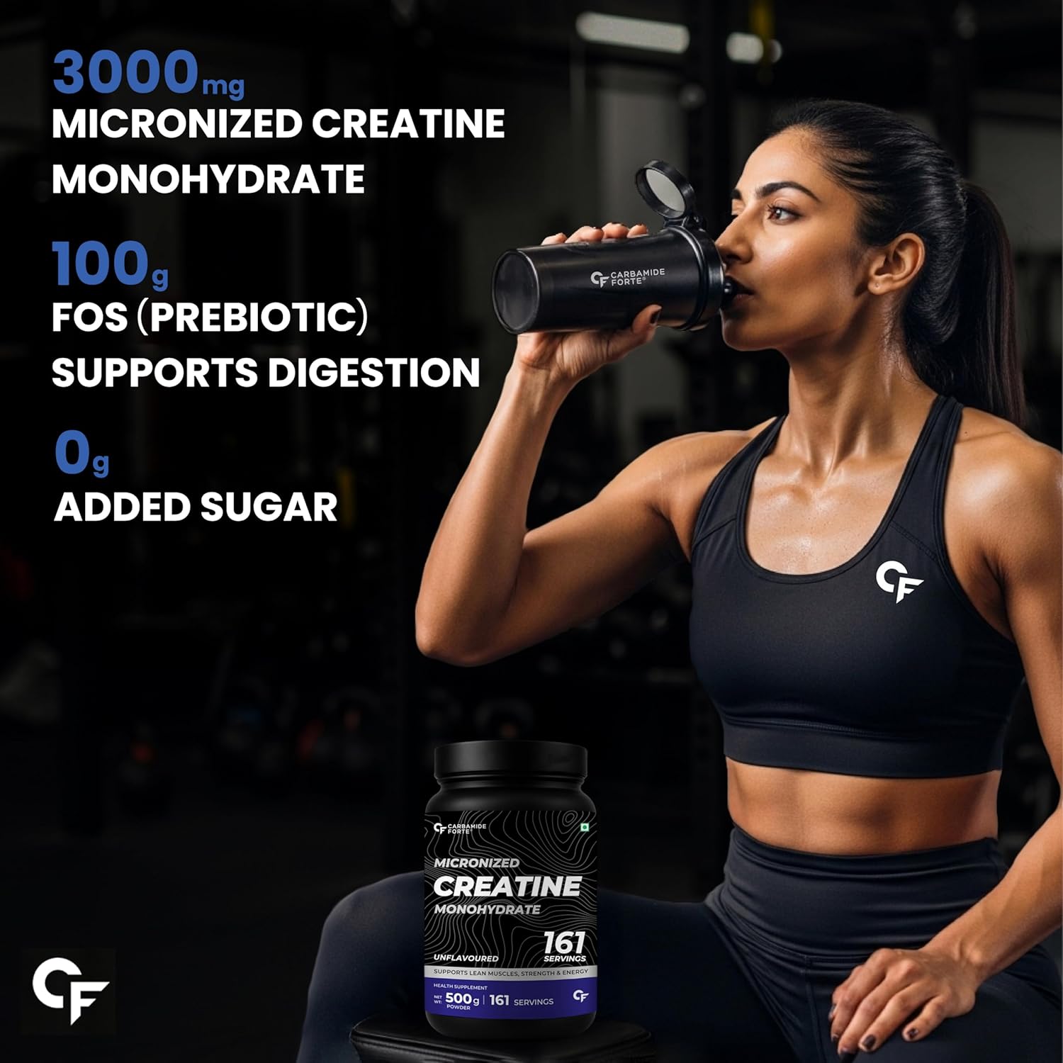 Carbamide Forte Creatine Mono hydrate Powder | Micronized Monohydrate Creatine 500g | Micronized Monohydrate Supplement for Lean Muscle, Strength & Energy - Unflavoured - 161 Servings - 500g