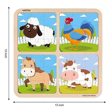 Webby 4 in 1 Farm Wooden Puzzle Toy for Toddler 36 Pcs