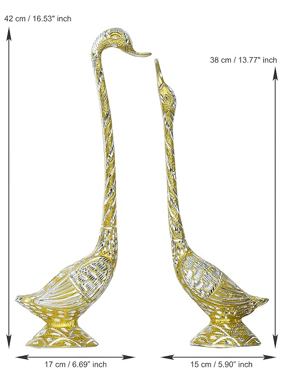 Ecraftindia Set of Two 16.5 Inch Silver Kissing Swan Couple Handcrafted Decorative Figurine