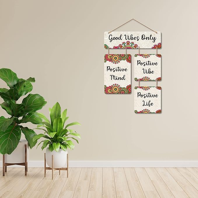 Artvibes Good Vibes Only Decorative Wall Art Mdf Wooden Wall Hanging for Living Room | Quotes Items House Decoration