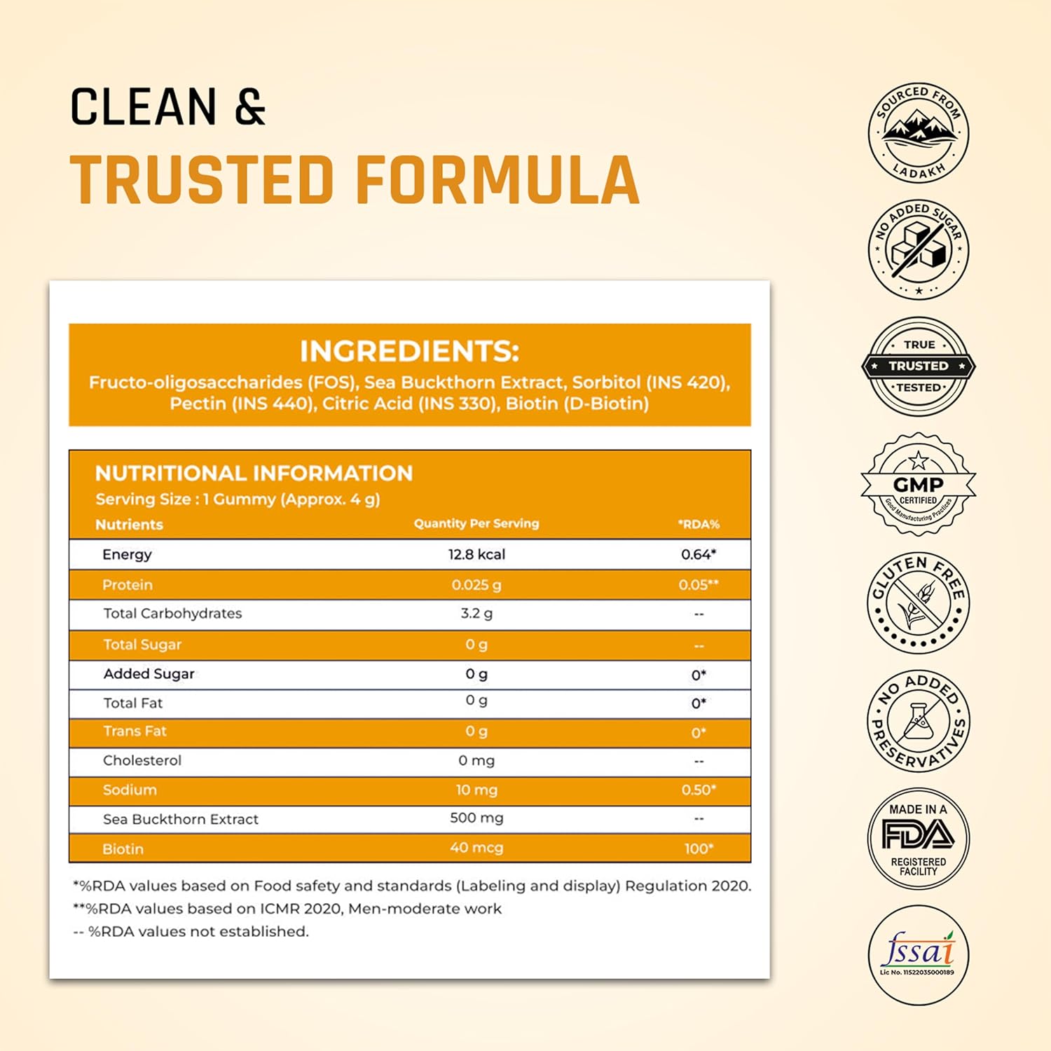 Naturaltein Sea Buckthorn Gummies with Biotin | 30 Gummies | Rich in Vitamin C, A, E & B-Complex | Naturally Occurring Antioxidants, Minerals & Amino Acids | Omega 3, 6, 7 & 9 | 500mg Extract + 40mcg Biotin | Supports Hair, Skin & Nails | No Added Sugar