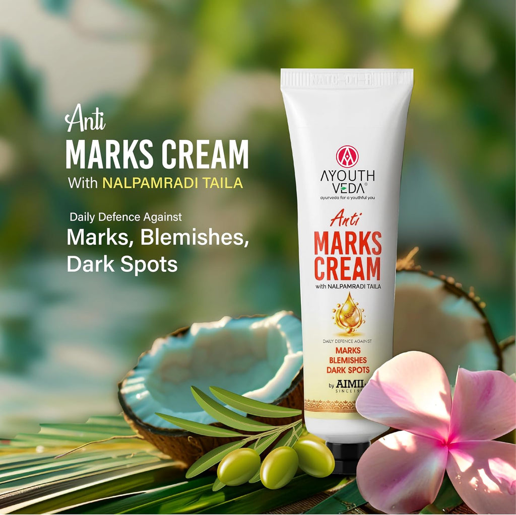 Ayouthveda Anti Marks Cream for Face & Body | Reduces Acne Marks, Dark Spots & Pigmentation | With Nalpamaradi Taila & 6 Essential Oils | Ayurvedic Skin Repair Cream for Men & Women | 30g