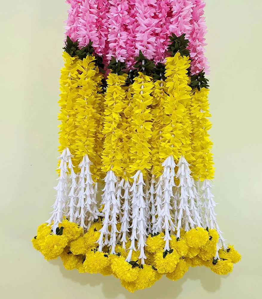 Afarza Choice Artificial Flower Garland Toran for Door Entrance Home Decoration Hanging Yellow Baby Pink 4pieces 5ft
