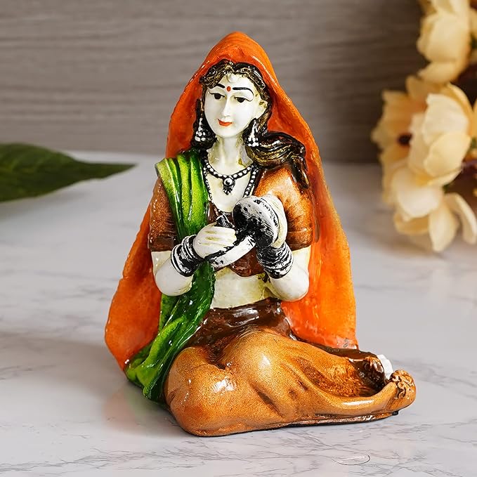 Ecraftindia Colorful Rajasthani Lady Handcrafted Decorative Polyresin Showpiece