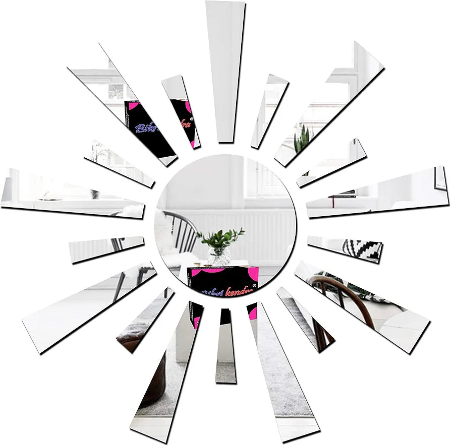 Bikri Kendra Sun Silver Model-8 Mirror Stickers for Wall, Acrylic Mirror Wall Decor Sticker
