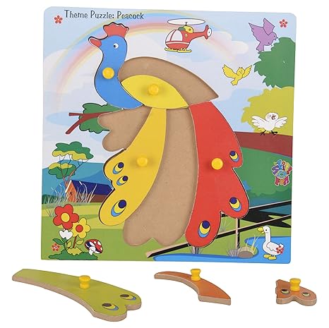 Skillofun Wooden Theme Puzzle Standard Peacock Knobs Multi Color