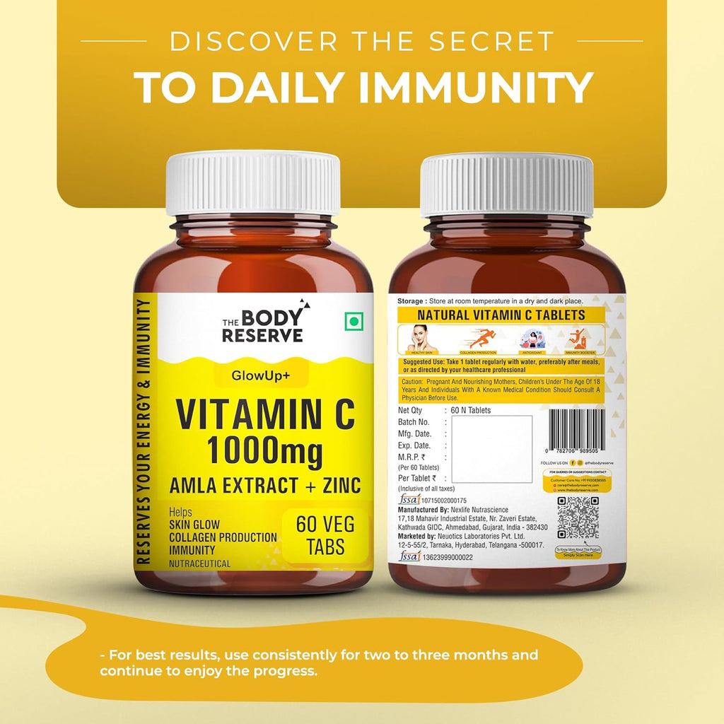 THE BODY RESERVE Vitamin C Tablets with Amla Extract, Zinc & Ginger | 60 Tablets | Daily Dietary Supplement